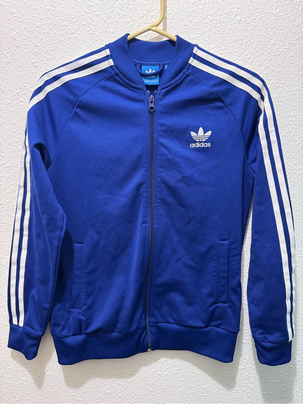 adidas Youth Large Blue Lightweight Track Jacket with White Stripes